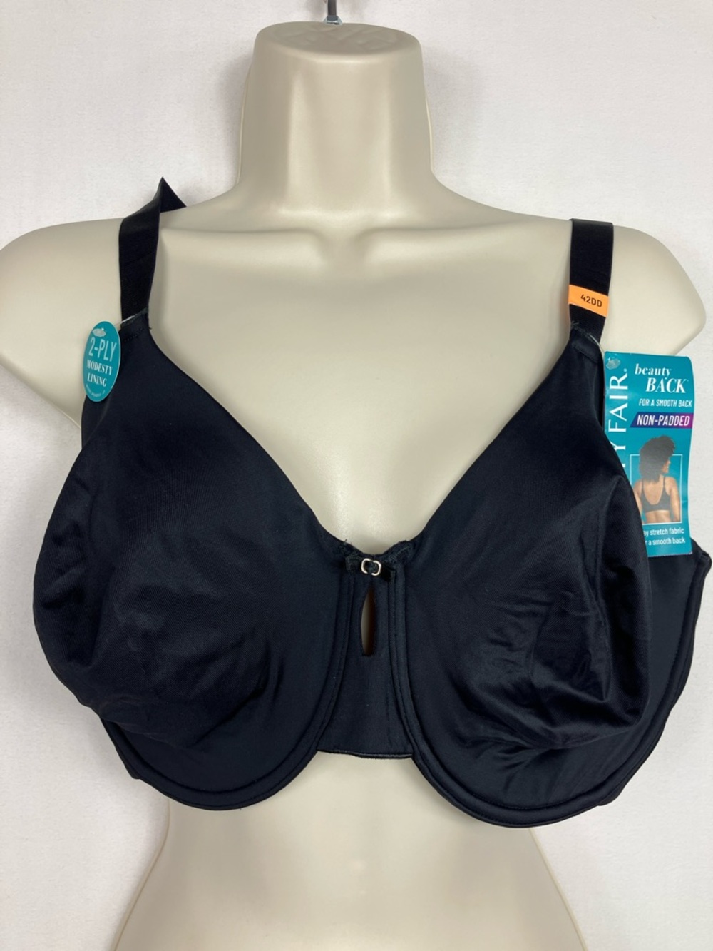 NWT 42DD Full Coverage non-padded Bra 4-way stretch — Black